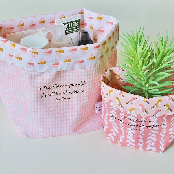 Panière Réversible Tissu, Panier Rangement, Cache-Pot, Vide Poche, Corbeille Rangement, Cadeau Naissance