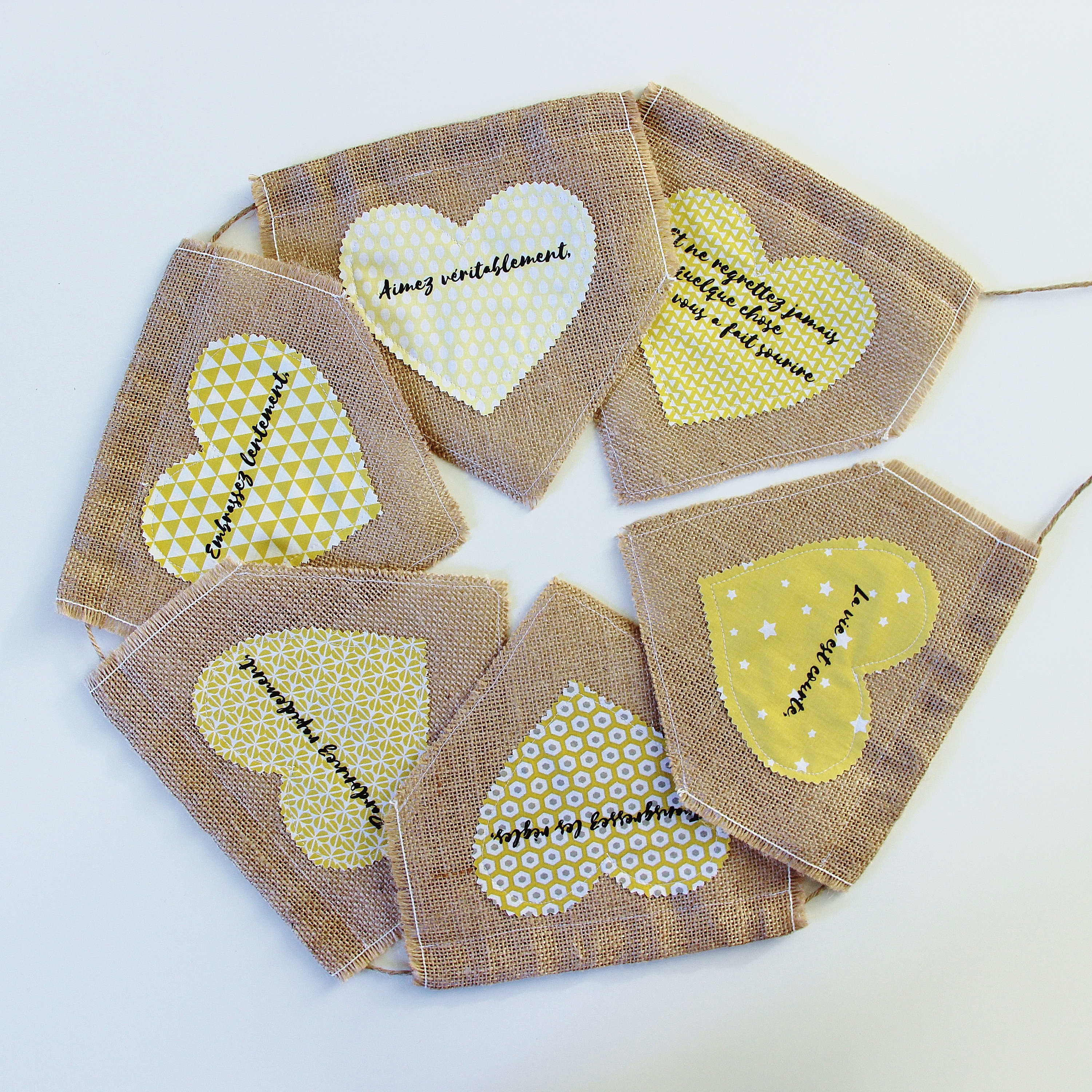 Fanions en Jute, Bannières Banderole Coeurs, Fanions, Fanions avec Citations Positives, Bannière Ins