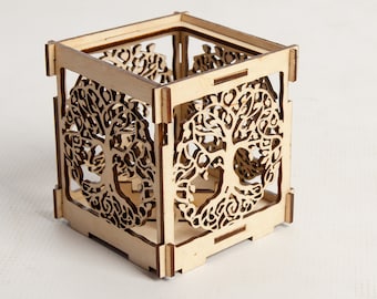 Tree of life Wooden Shadow lantern Candle Holder Celtic art Sacred geometry Wood tealight holder