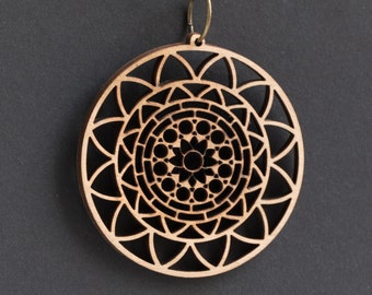 Wooden mandala Secret Wisdom pendant - yoga mediation jewellery, Large Mandala Necklace