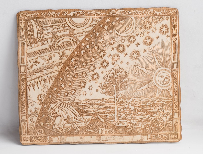 Flammarion engraving, laser woodcut engraving /Wall art Classic esoteric engraving