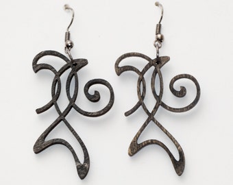 Art Noveau birds earrings  - Black artistic Woodcut earrings Dangle earrings Wood earrings