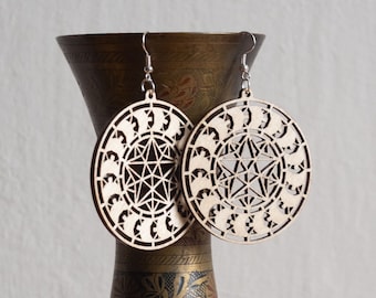 The Star in Motion - round Sacred geometry Wood cut earrings - Free shipping!
