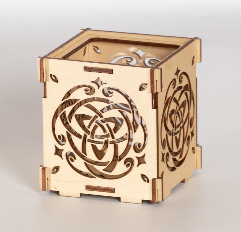 Triquetra Celtic Spirit Wooden Shadow lantern Candle Holder / Celtic art Sacred geometry Wood tealight holder image 2