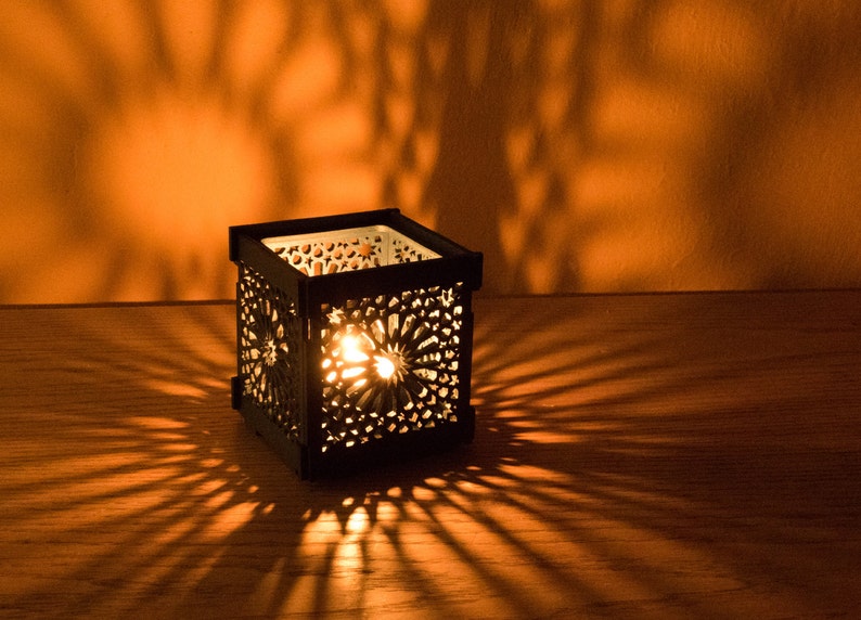 Blue Wooden Tealight Shadow Lantern Candle Holder With Etsy