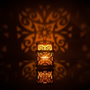 Arabic Floral Morocco pattern Wooden Shadow lantern Candle Holder Eastern Oriental design tealight holder image 1