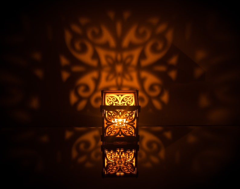 Arabic Floral Morocco pattern Wooden Shadow lantern Candle Holder Eastern Oriental design tealight holder image 1