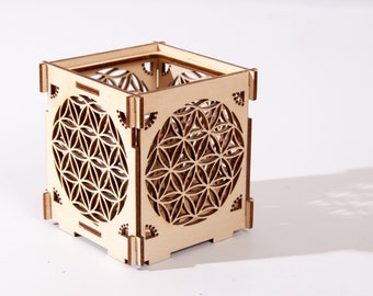 Flower of Life  wooden tealight Shadow lantern- Seed of Life Sacred geometry Candle Holder