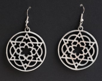 The Alchemy of Love earrings - Mandala style wooden earrings Ethnic Spiritual Wood cut earrings Hippie Boho Style, design MDL019