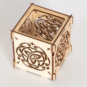 Triquetra Celtic Spirit Wooden Shadow lantern Candle Holder / Celtic art Sacred geometry Wood tealight holder image 3