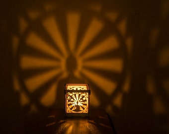 Buddha Enlightened wisdom wooden tealight Shadow lantern Candle Holder Yoga Meditation Sacred geometry