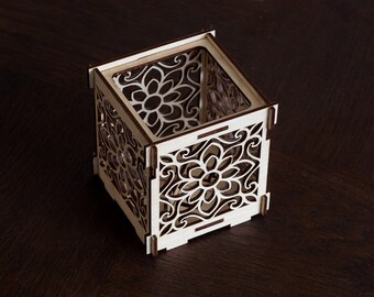 Arabesque Flower Chinese Wooden Shadow lantern Candle Holder Eastern Oriental pattern Wood tealight holder - Free shipping!