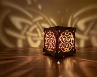 Triquetra Celtic Spirit Wooden Shadow lantern Candle Holder / Celtic art Sacred geometry Wood tealight holder