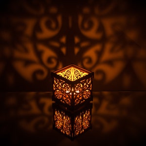 Arabic Floral Morocco pattern Wooden Shadow lantern Candle Holder Eastern Oriental design tealight holder image 3