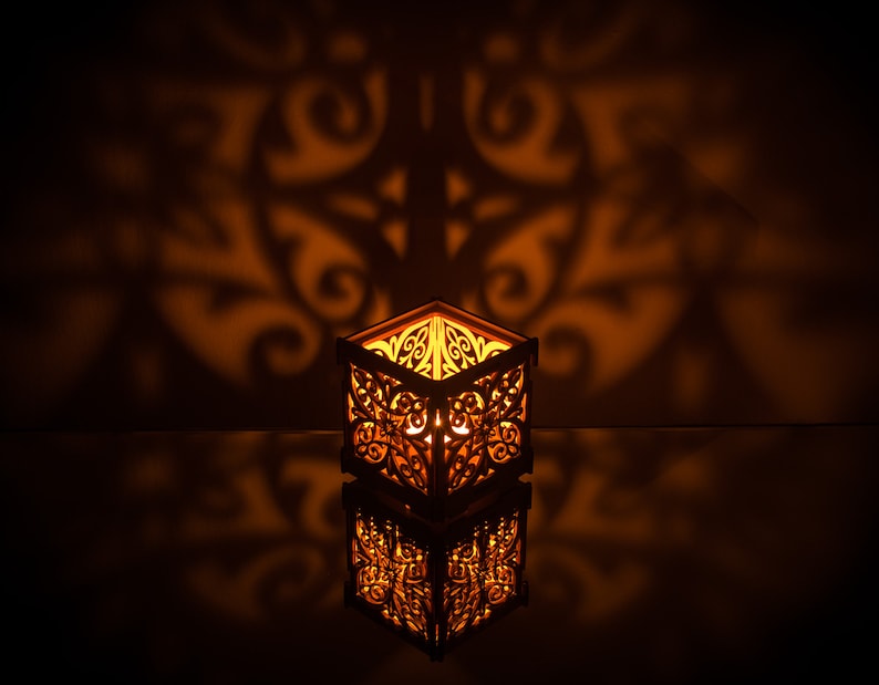 Arabic Floral Morocco pattern Wooden Shadow lantern Candle Holder Eastern Oriental design tealight holder image 3