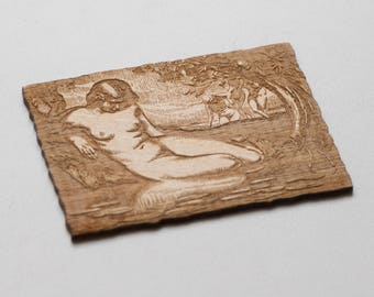 Woodcut of Nude fridge magnet PE Vibert Bohemian Art kitchen decor