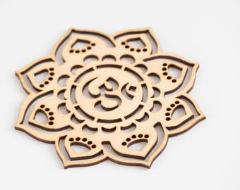 Wood coasters  -  OM Lotus Mandala flower tableware Set of 4 Home decor