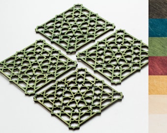 Juniper green Arabic Moorish Star pattern Wooden coasters - set of 4
