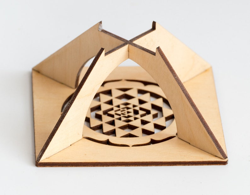 Wooden Sri Yantra tealight pyramid Energy harmonizer and Meditation helper, New Age Sacred Geometry House decor, Small size image 4