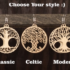 Tree of Life Wooden Earrings: Celtic Boho Hippie Jewelry