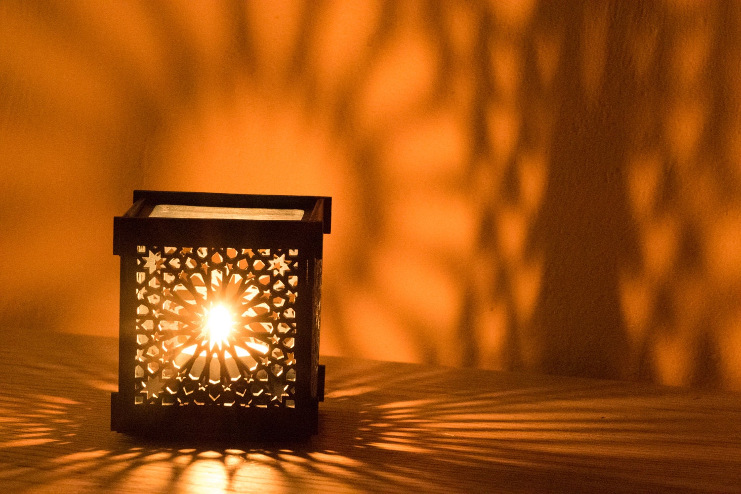 Blue Wooden Tealight Shadow Lantern Candle Holder With Etsy