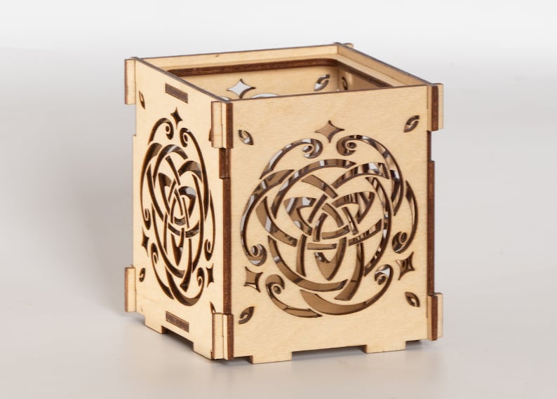 Triquetra Celtic Spirit Wooden Shadow lantern Candle Holder / Celtic art Sacred geometry Wood tealight holder image 4