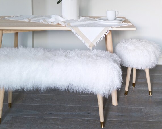 Fur Bench Ottoman 18 High White Mongolian Lamb Fur Etsy