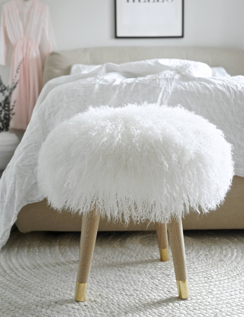 Fur Stool Vanity Large Chair White Mongolian Lamb Fur Etsy