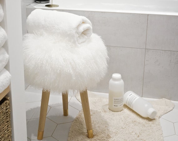 Stool Fur Chair White Mongolian Lamb Fur Genuine Etsy