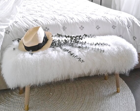 Fur Bench Ottoman White Mongolian Lamb Fur Genuine Etsy