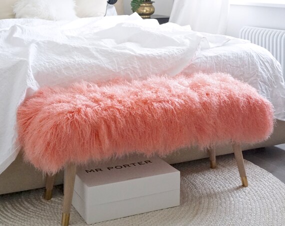 Fur Bench Ottoman Coral Mongolian Lamb Fur Genuine Etsy
