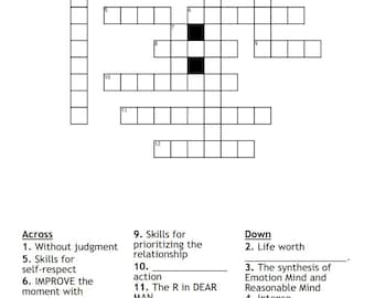 Dialectical Behavior Therapy Crossword Puzzle