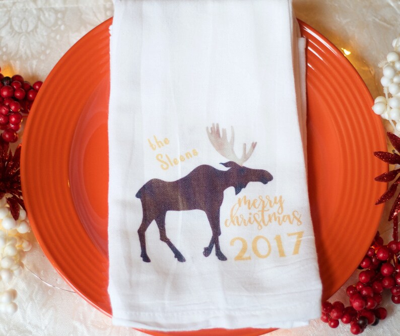 Rustic Moose Kitchen Towel Rustic Christmas Moose Decor Etsy