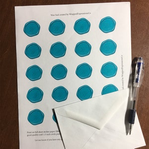 Etiqueta engomada imprimible con sello de cera de la letra W verde azulado para darle un toque personal a invitaciones, obsequios de boda, tarjetas de agradecimiento, cartas y más
