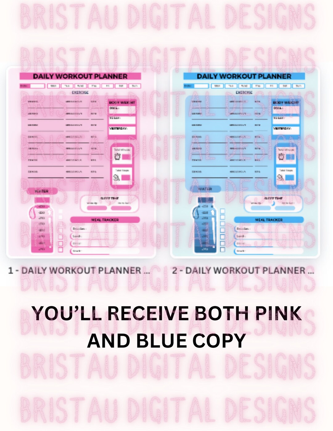 Daily Workout Planner Printable (pink & Blue) - Etsy