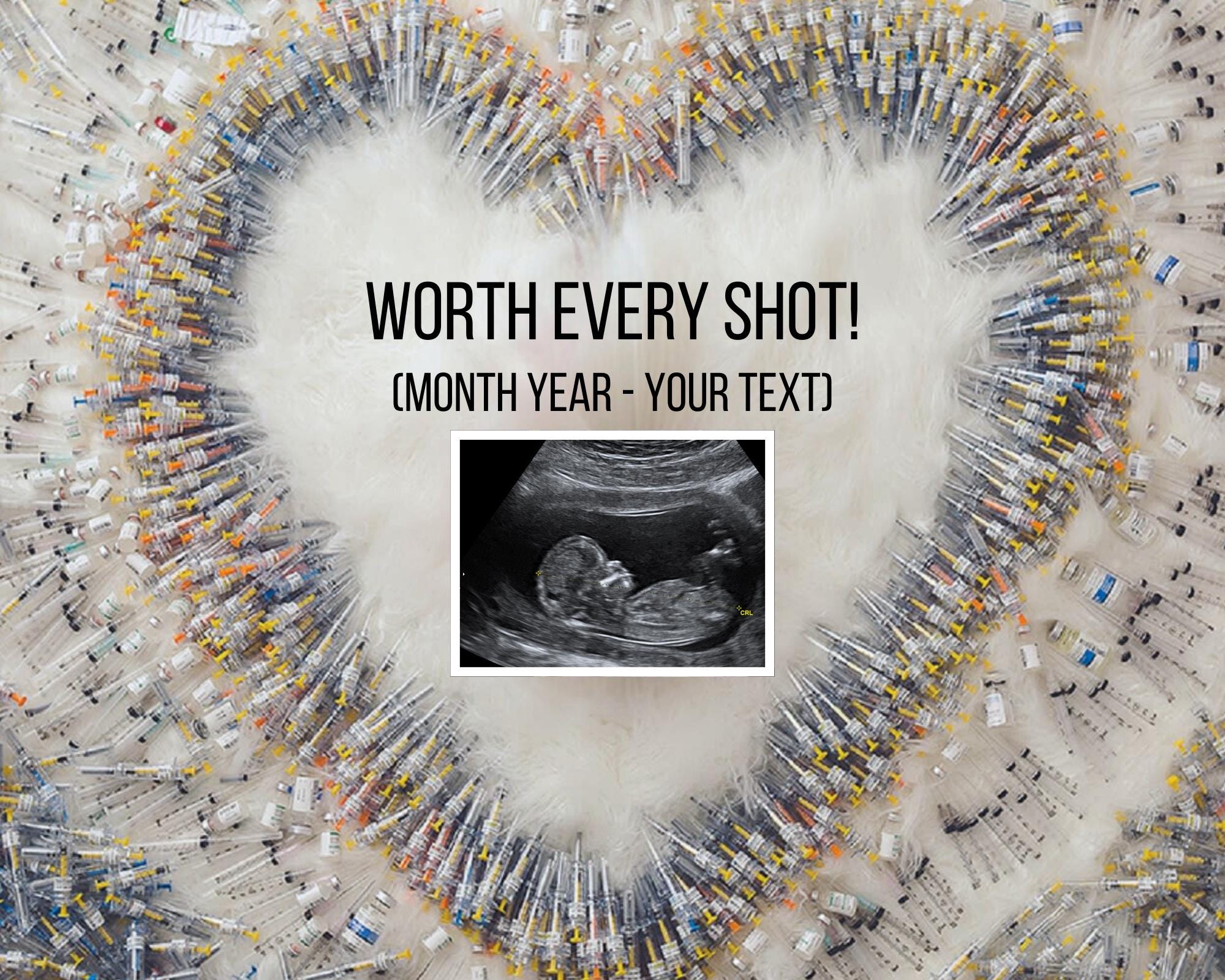 Editable Pregnancy Announcement - IVF - Shots Heart -Digital Template - Social Media, Facebook, Instagram, Instant Download, Canva - Custom