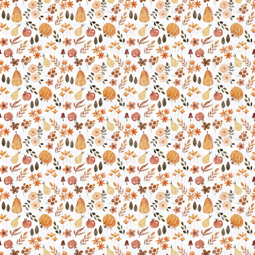 Thankful Harvest Seamless Pattern: Fall Florals & Pumpkins (digital ...