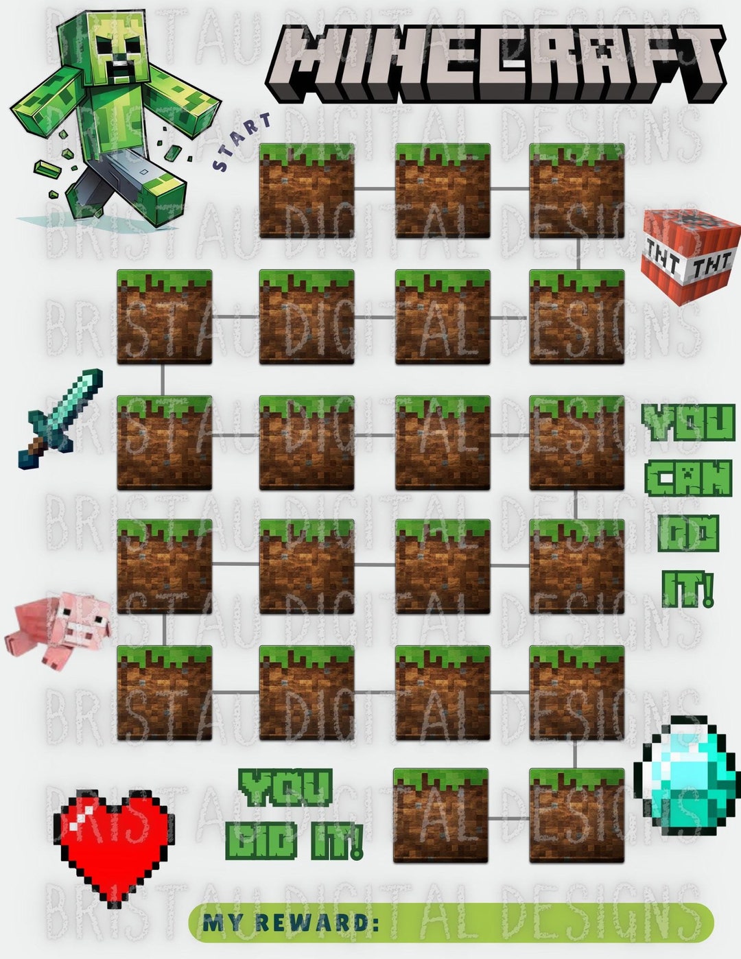 Mine Game Reward Chart - PRINTABLE PDF - Etsy