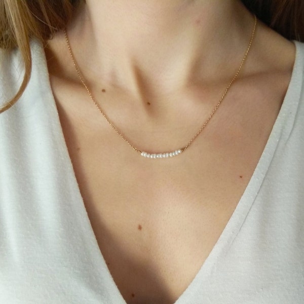 Pearl Bar Necklace-Dainty Freshwater Pearl Necklace-Wedding Pearl Necklace-14k Gold Filled, Silver- Delicate Bridal Necklace-Bridesmaid Gift