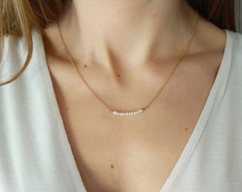 Pearl Bar Necklace-Dainty Freshwater Pearl Necklace-Wedding Pearl Necklace-14k Gold Filled, Silver- Delicate Bridal Necklace-Bridesmaid Gift