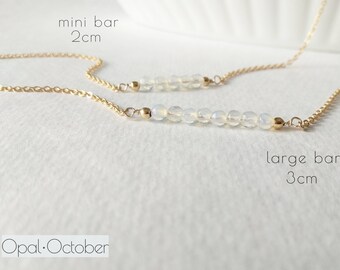 October Birthstone Necklace- Moonstone Opal Necklace- Beaded Bar Necklace- Personalized Birthday Gift- Delicate Necklace- Gold Filled,Silver