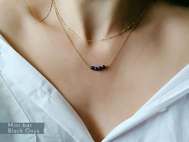 Black Onyx Necklace Silver Filled Layered Necklace Beaded Necklace 14k Gold Filled Bestfriend Gift Choker Necklace Girlfriend gift
