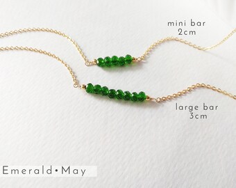 May Birthstone Necklace- Emerald Necklace- Mothers Day Gift Jewelry-Delicate Beaded Necklace-Gift for Her-14k Gold Filled or Sterling Silver