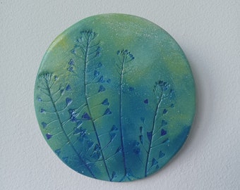 Keramik Wandbild mit botanischem Dekor (Hirtentäschel)