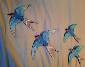 Set of 4 ceramic flying swallows 2 small 2 regular