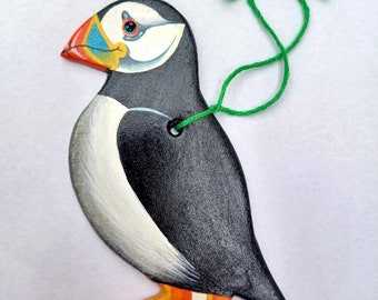 Ceramic puffin Christmas tree decoration