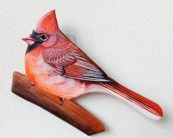 Ceramic Northern cardinal bird wall decor