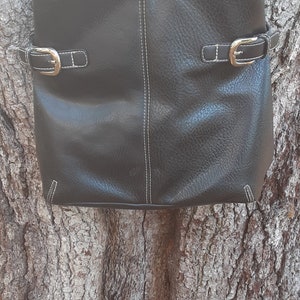 TOMMY HILFIGER Hand-Bag Purse Hand Held Shoulder Bag Tote Womens Purse Medium Leather Black Top Handle Bads