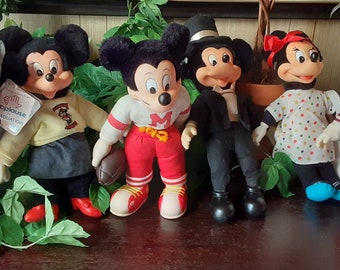 Vintage Applause Mickey and Minnie Mouse Plush Dolls - 1986 Graduation Set of 6