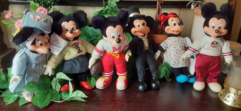 Vintage Applåder Musse och Mimmi Pigg Plyschdockor - 1986 Examensset med 6 bild 1